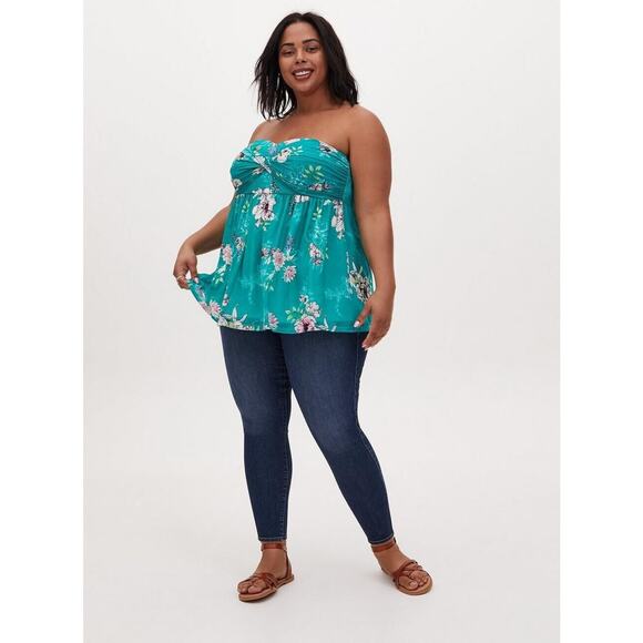 Torrid Plus Floral Mesh Strapless Babydoll Tunic Top Green Sz 1 - Picture 1 of 9